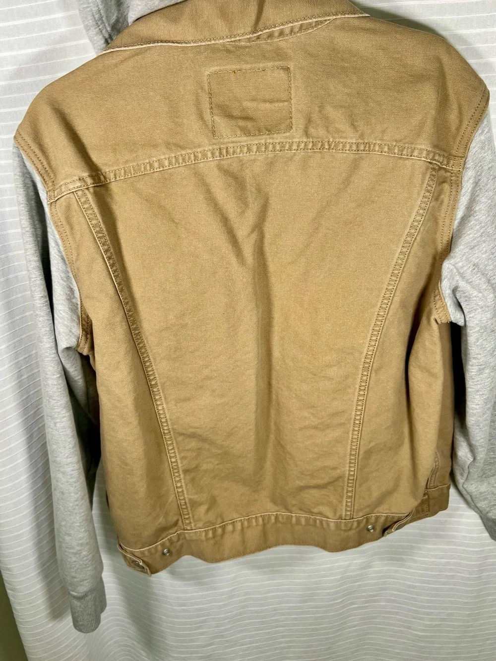 Levi's Tan hybrid hoodie Trucker Jacket with Gray Hooded Sleeves tigers eye